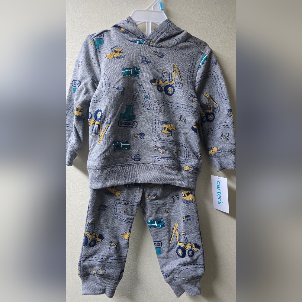 Carter's Construction Vehicle Print Outfit Hoodie & Pants Set Boys 6 Months NEW